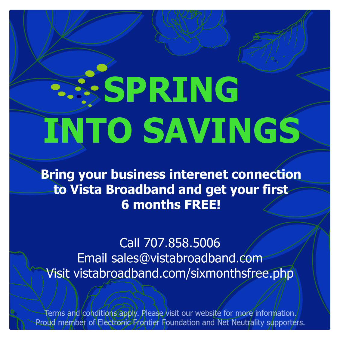 6 Months Free Vista Broadband Promotion